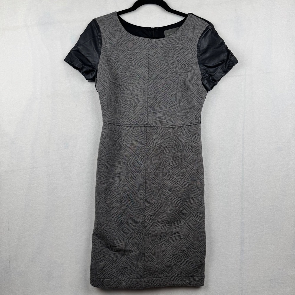 Sunday in Brooklyn Women's Gray Geometric Dress Faux‎ Leather Sleeve Small